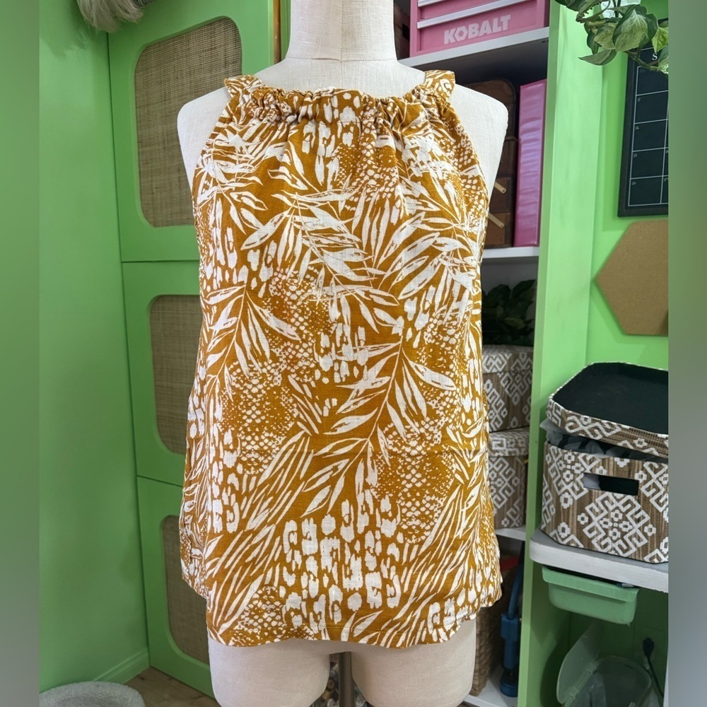 Christian Siriano Mustard and White Leaf Print Two Piece Seperates - Picture 5 of 6